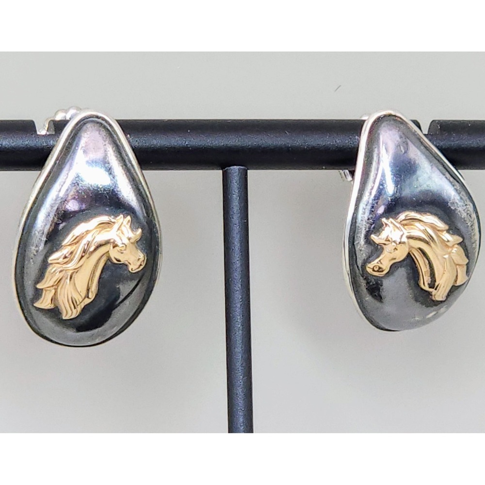 KABANA Sterling Silver &‎ 14k Yellow Gold Horse Earrings Equestrian Post KBN VTG